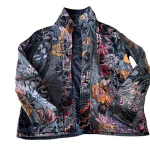Vtg Reversible Quilted Boho Jacket Floral Patchwork Embroidered Denim Women s/m